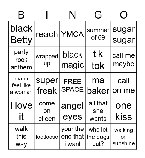 music bingo DON'T STOP THE PARTY Bingo Card