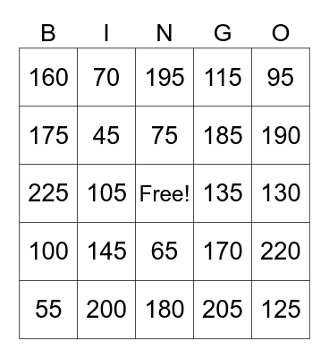 Number Count Bingo Card