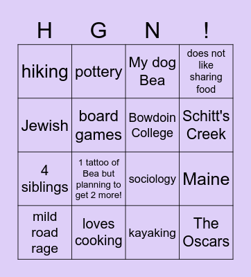 All about Hayley! Bingo Card