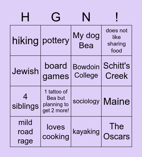 All about Hayley! Bingo Card