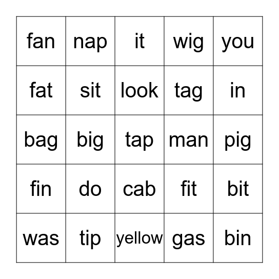 Tip and Tam Bingo Card