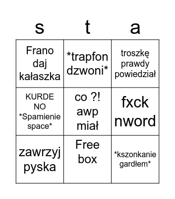 Stargraf bingo Card