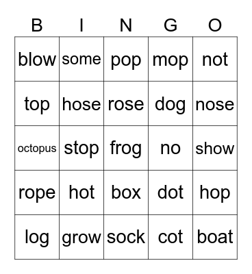 Long O and Short O Bingo Card