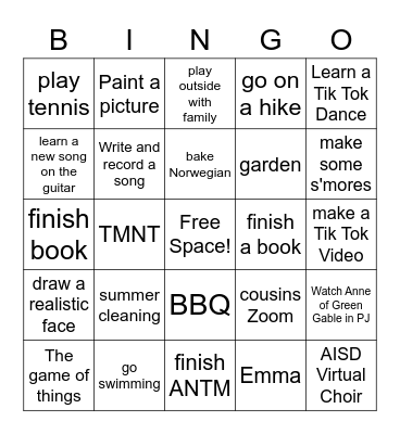 Summer Bingo Card Bingo Card