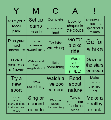 Social Distancing Nature Bingo Card