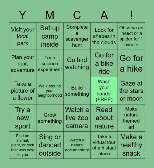 Social Distancing Nature Bingo Card