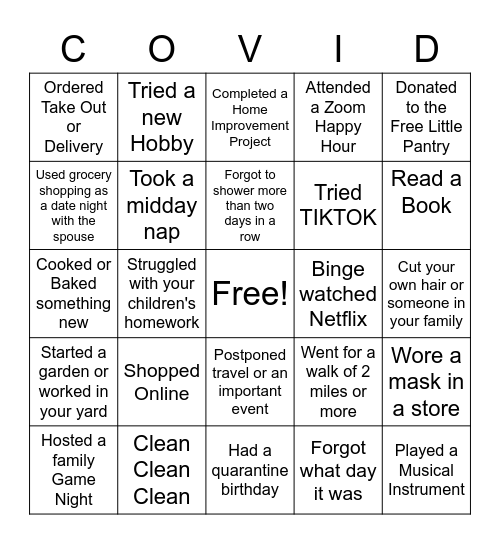 STC Quarantine Bingo Card