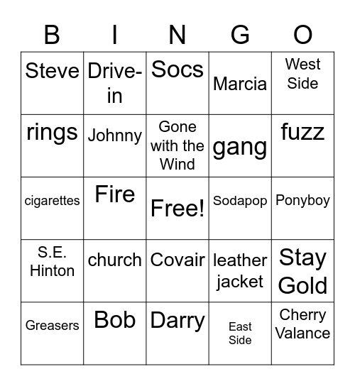 The Ousiders Bingo Card