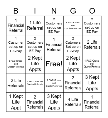 LIFE Bingo Card