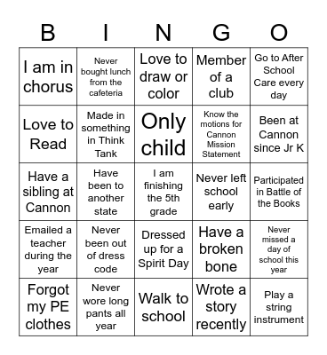 5th Grade Bingo 2 Bingo Card