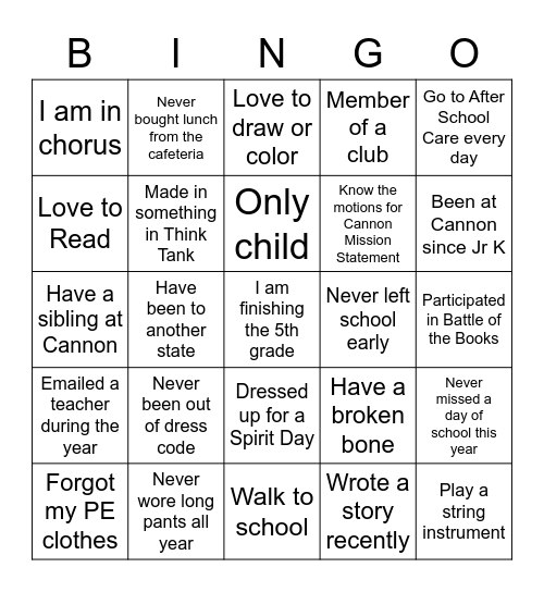 5th Grade Bingo 2 Bingo Card