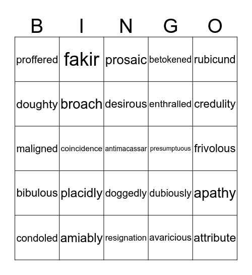 The Monkey's Paw Bingo Card