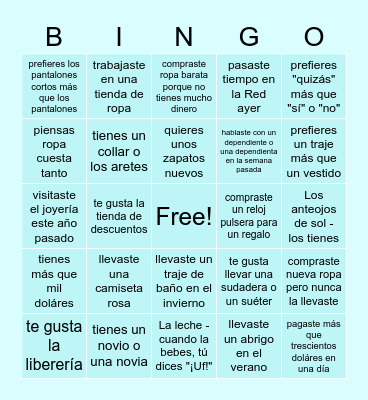 Spanish 7A & 7B Bingo Card
