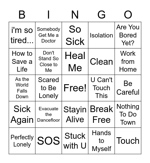 Quarantine Music Bingo Card