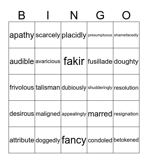 The Monkey's Paw Bingo Card