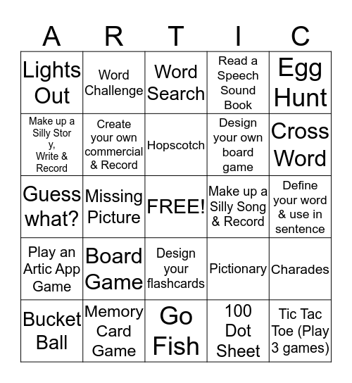 Articulation Bingo Card