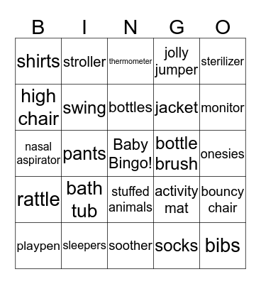 Jennifer's Baby shower!! Bingo Card
