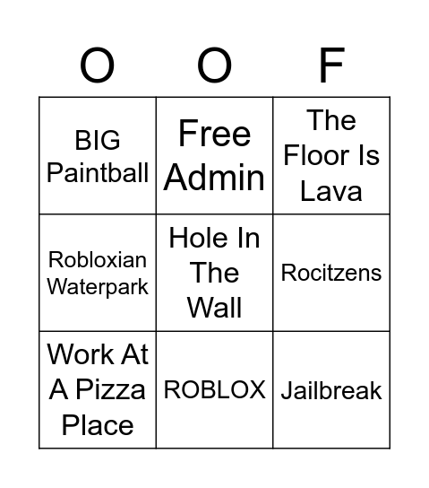 ROBLOX BINGO Card