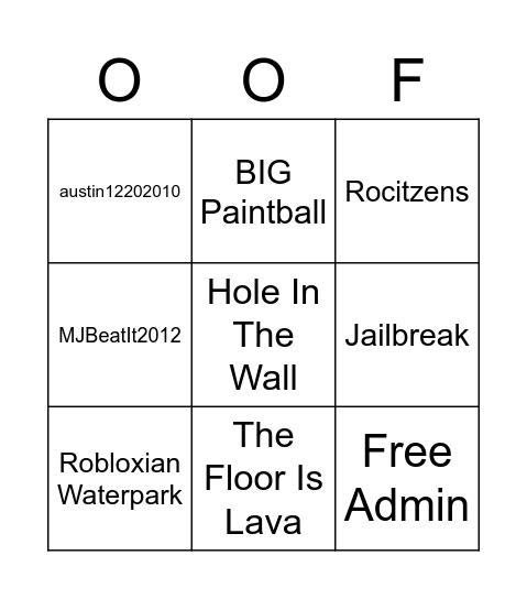 Roblox Bingo Card - free admin roblox square