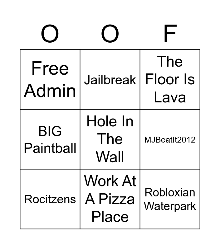 Roblox Bingo Card - all fonts for robloxian waterpark