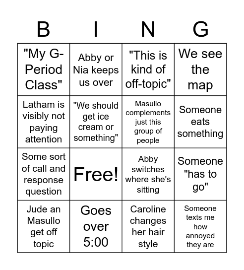 Elena's Office Hours Board Bingo Card