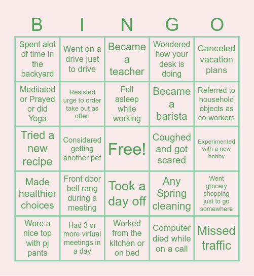 Working from Home with AAP BINGO Card