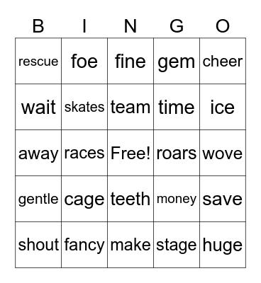 Phonics Bingo Card