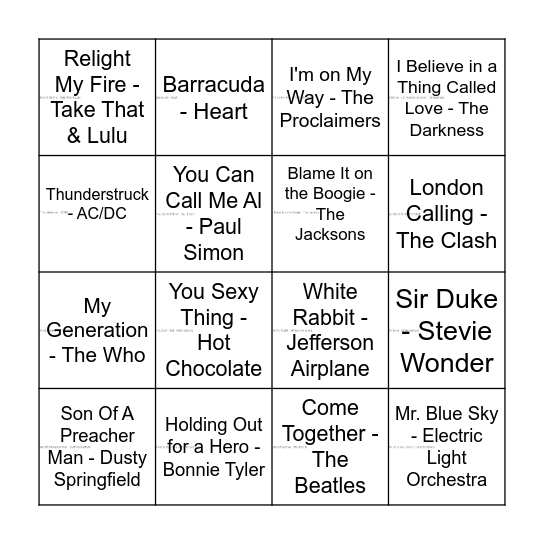 Music Bingo! Bingo Card