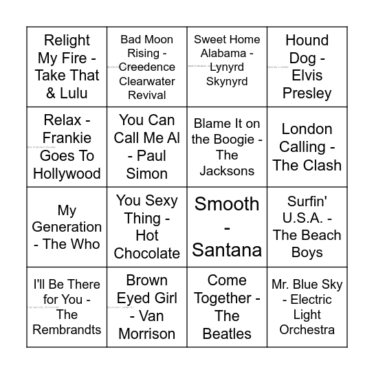 Music Bingo! Bingo Card