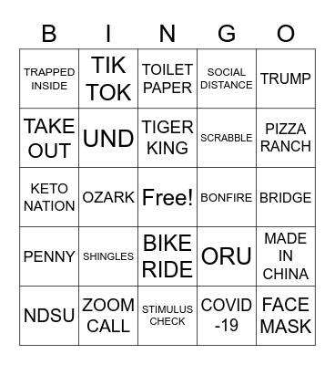 Quarantine Bingo Card