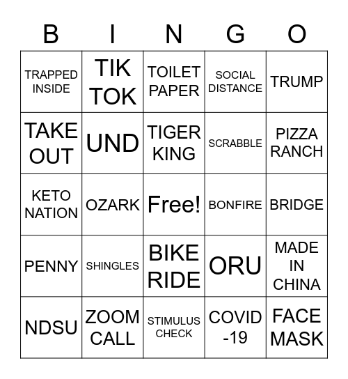 Quarantine Bingo Card