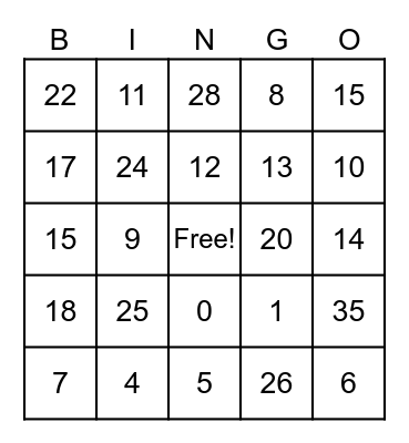 Math! Math! Math! Bingo Card