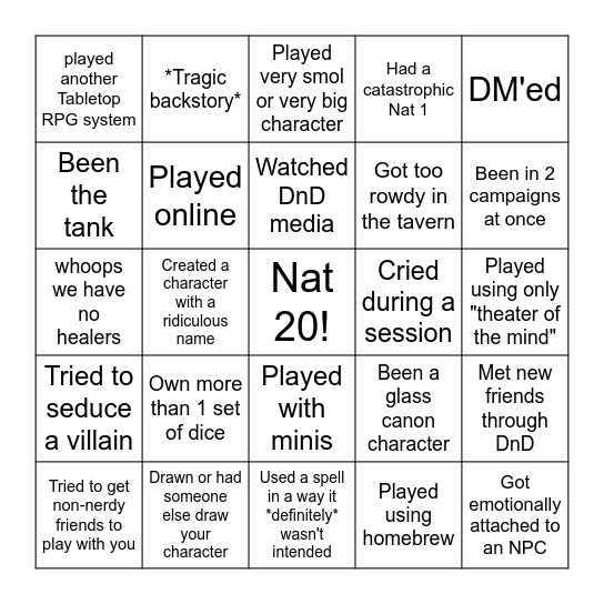 DnD Bingo Card