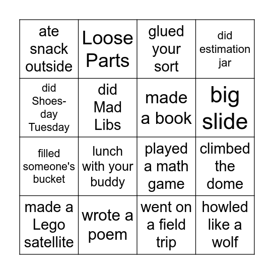 First grade Bingo! Bingo Card