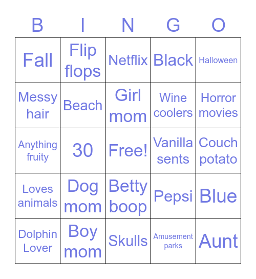 A little about me Bingo Card