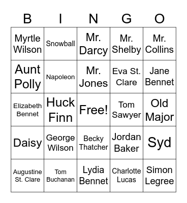Character Bingo 9th Bingo Card