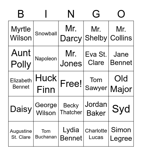 Character Bingo 9th Bingo Card