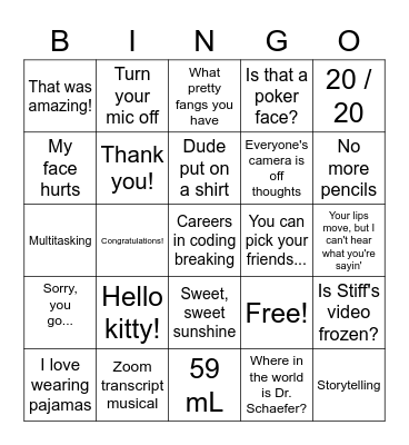 Quarantine classes BINGO Card