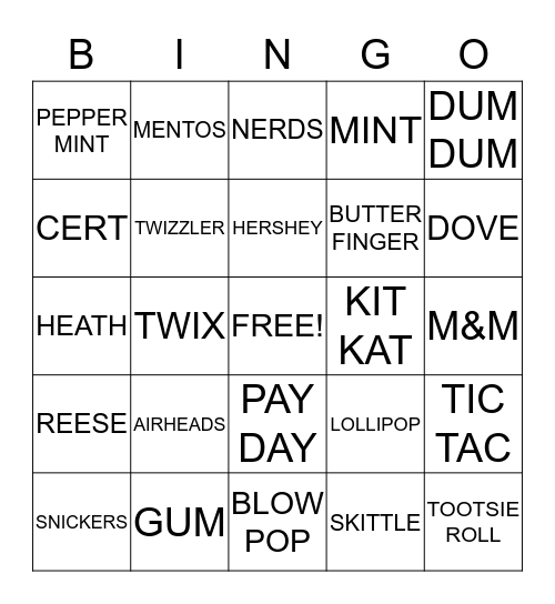 C A N D Y Bingo Card