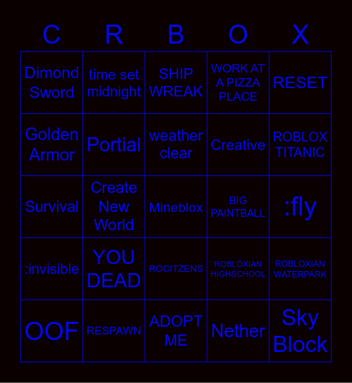 Minecraft & Roblox BINGO Card