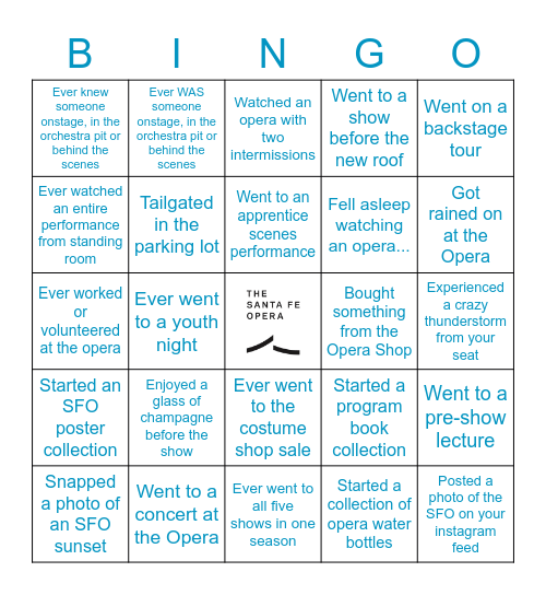 Santa Fe Opera Bingo Card