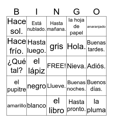 Vocabulary Bingo Card