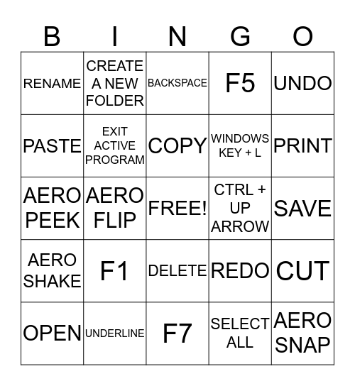 KEYBOARD SHORTCUTS Bingo Card