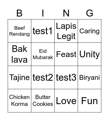 Eid Delicacies Bingo Card