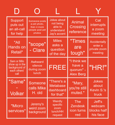 Dolly Work From Home Bingo Card