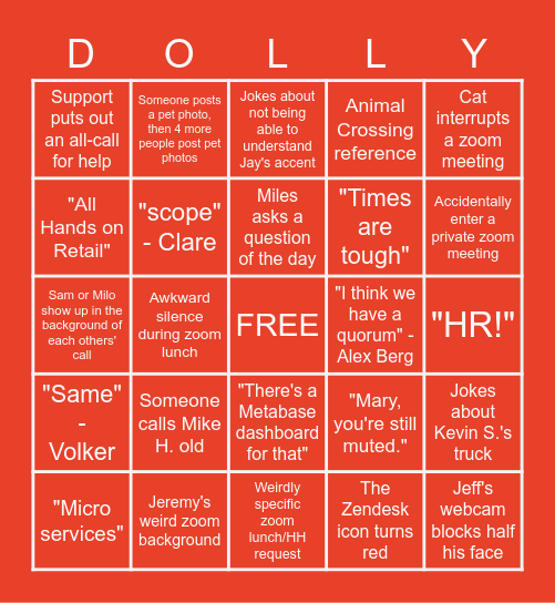 Dolly Work From Home Bingo Card