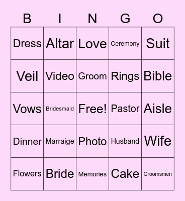 Bridal Bingo! Bingo Card