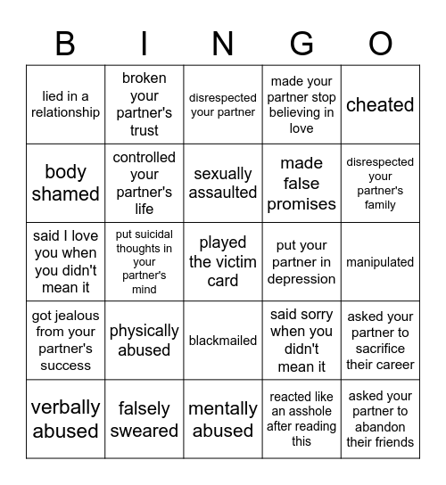 To all the boys I have ever loved: Have you ever Bingo Card