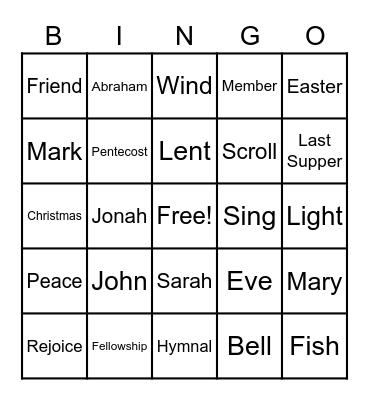 Windsor Presbyterian Church BINGO Card