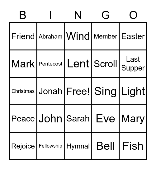 Windsor Presbyterian Church BINGO Card